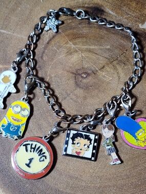 Vintage Charm Bracelet with Colorful Character Charms